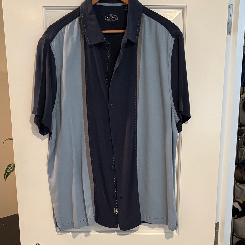 Nat Nast Navy, medium blue and Gray silk Shirt